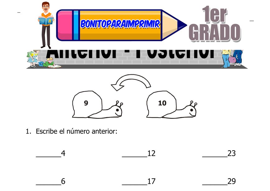 Anterior y Posterior para Primer Grado de Primaria