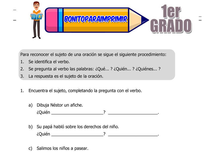 El Sujeto: Ejercicios de Gramática para Reconocer el Sujeto en Tercer Grado