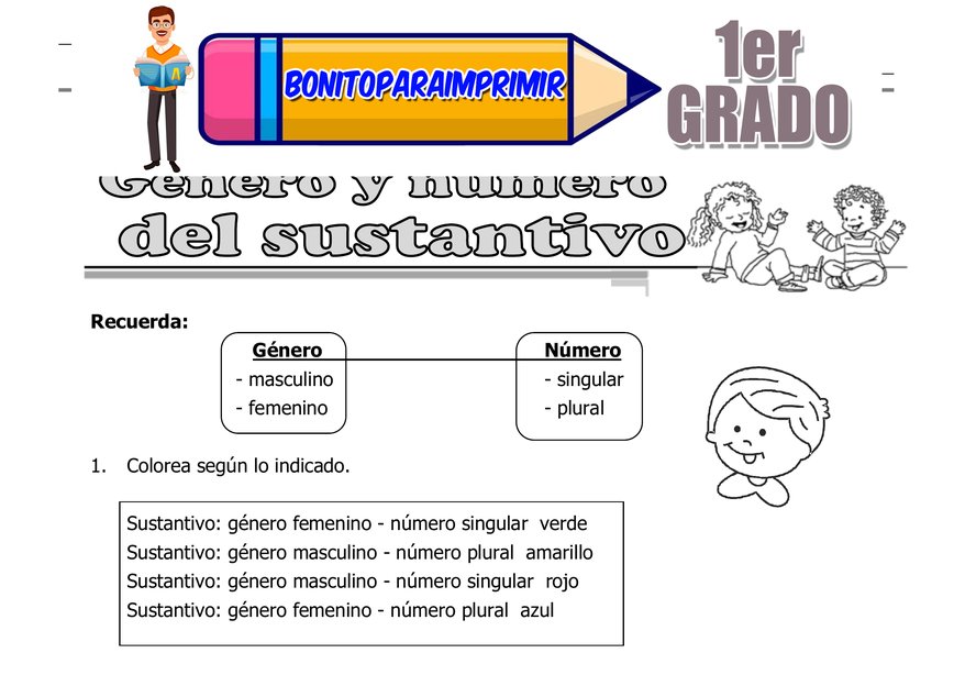 Género y Número del Sustantivo: Ejercicios de Gramática para Tercer Grado