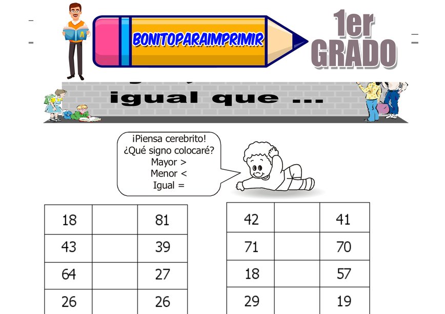 Mayor Menor e Igual Segundo Grado de Primaria