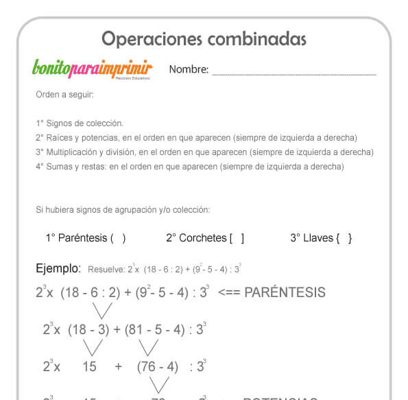 Operaciones combinadas ejercicios – Primero de primaria - BONITO PARA ...