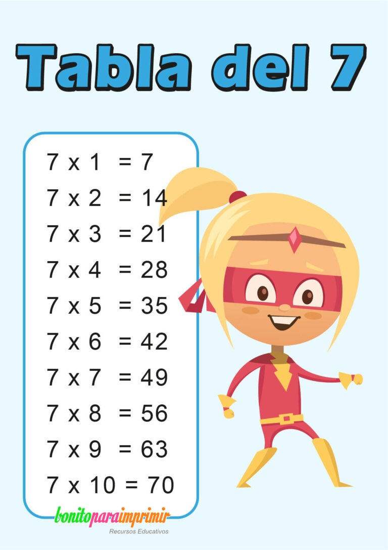 Tabla de multiplicar del 7 BONITO PARA IMPRIMIR