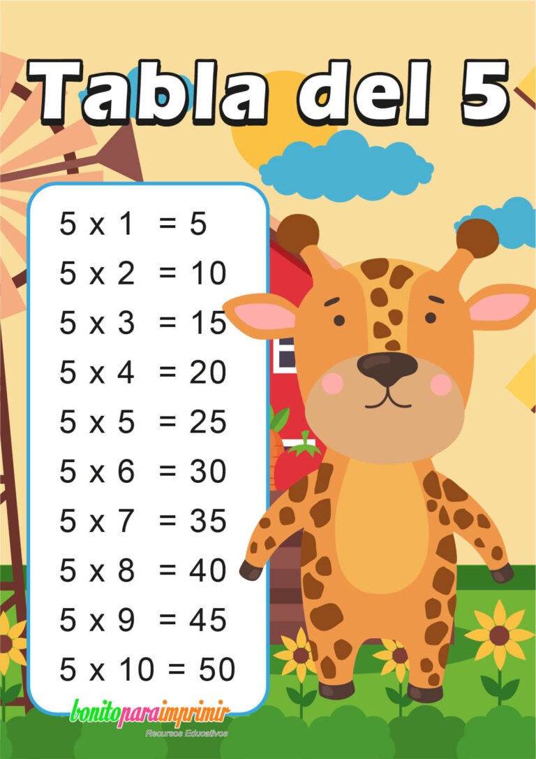 Tabla de multiplicar del 5 - BONITO PARA IMPRIMIR