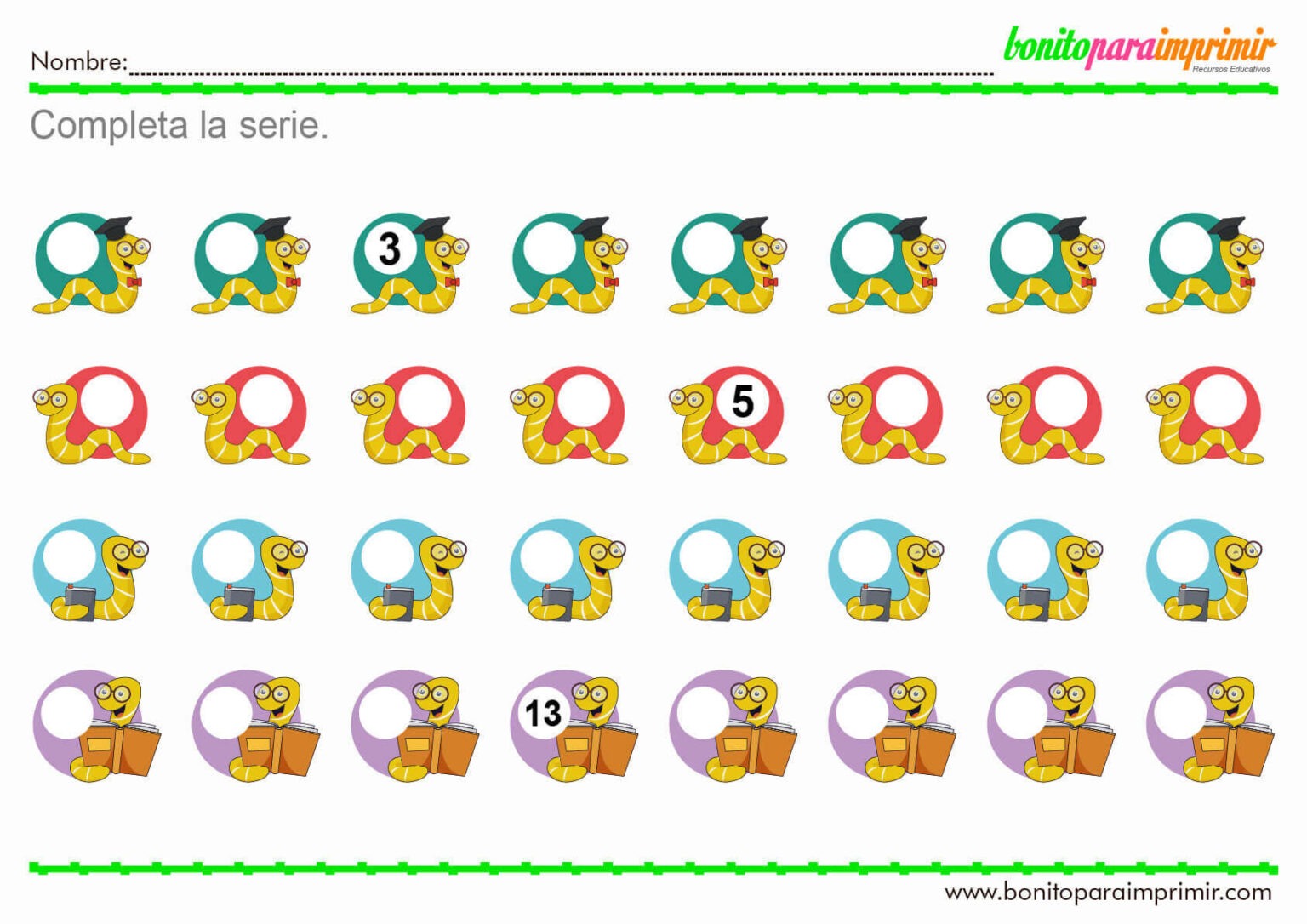 Series numéricas - BONITO PARA IMPRIMIR