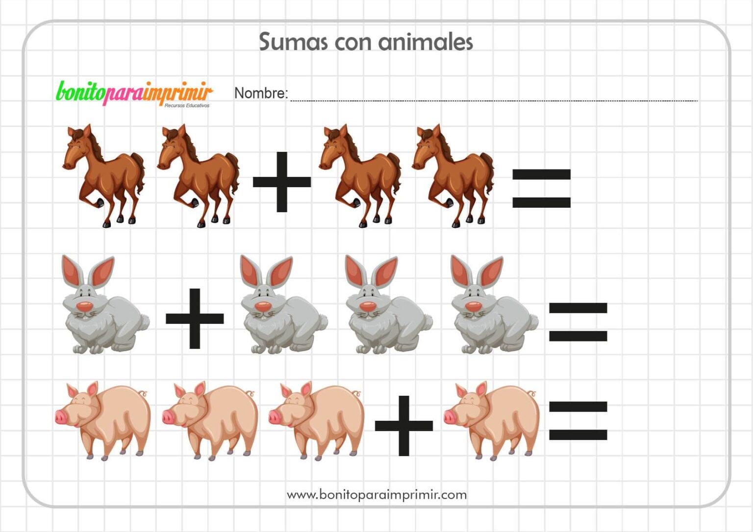 Fichas de sumas con animales - BONITO PARA IMPRIMIR