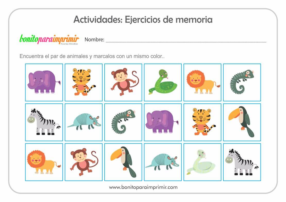 Memoria o Memorama para niños - Fichas Divertidas - BONITO PARA IMPRIMIR